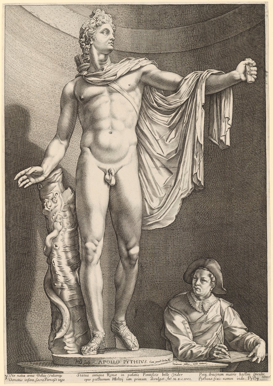 Belvederei Apollón, 3. lap a "Három ókori szobor Rómából" című műből alkotó: Hendrick Goltzius
