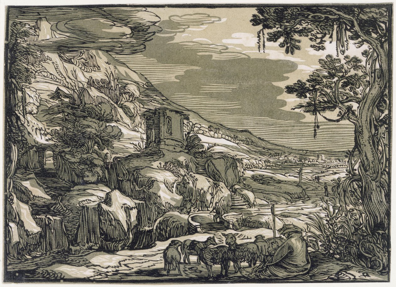 Árkádiai táj pásztorral alkotó: Hendrick Goltzius