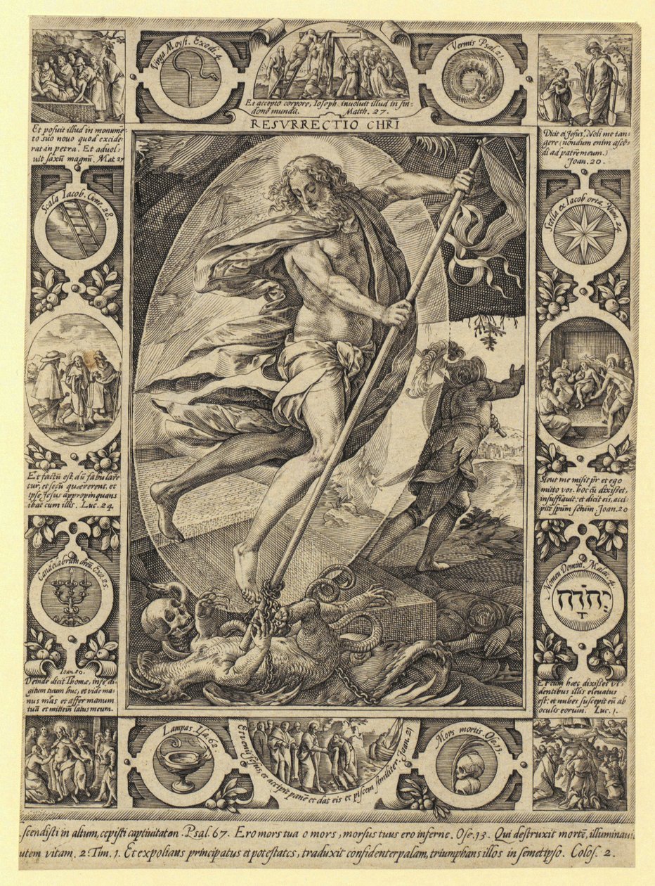 Krisztus feltámadása, a „Krisztus élete” sorozat 7. lapja alkotó: Hendrick Goltzius