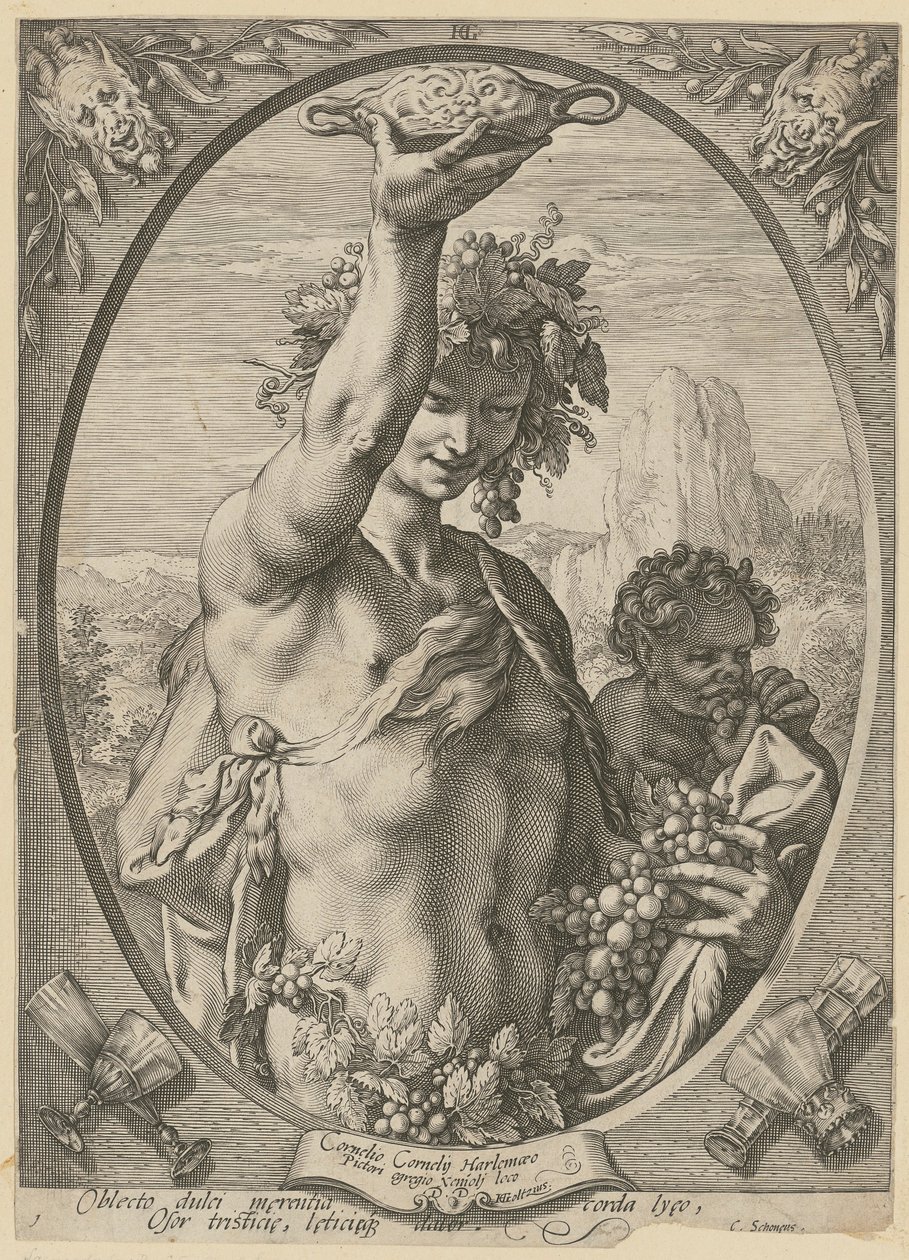 Bacchus, a „Bacchus, Vénusz és Ceres” sorozat 1. lapja alkotó: Hendrick Goltzius