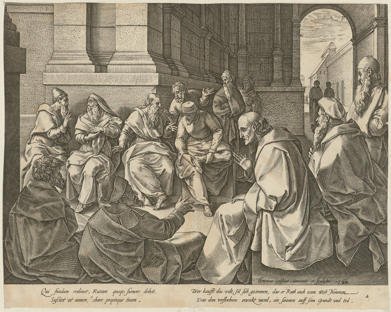 Boás és a tíz vének, a „Rút története” című sorozat 4. lapja alkotó: Hendrick Goltzius