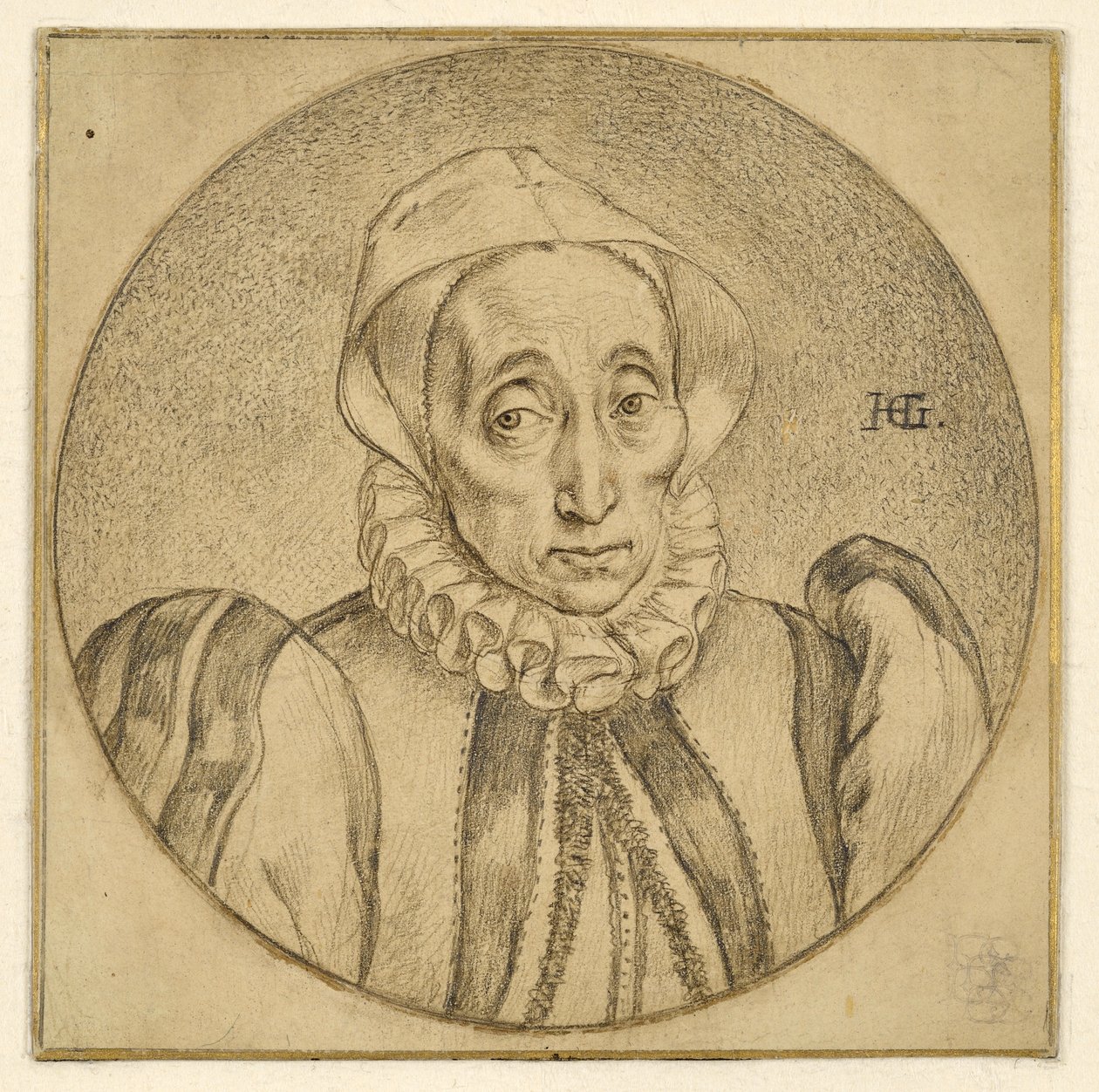 Egy idős hölgy (Agatha Scholiers) mellkép alkotó: Hendrick Goltzius