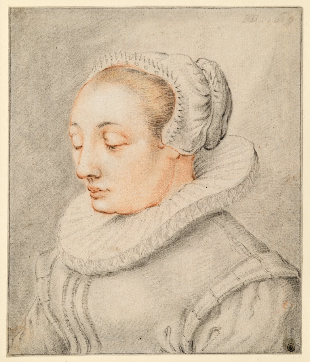 Egy fiatal, fátylat viselő nő mellkép alkotó: Hendrick Goltzius