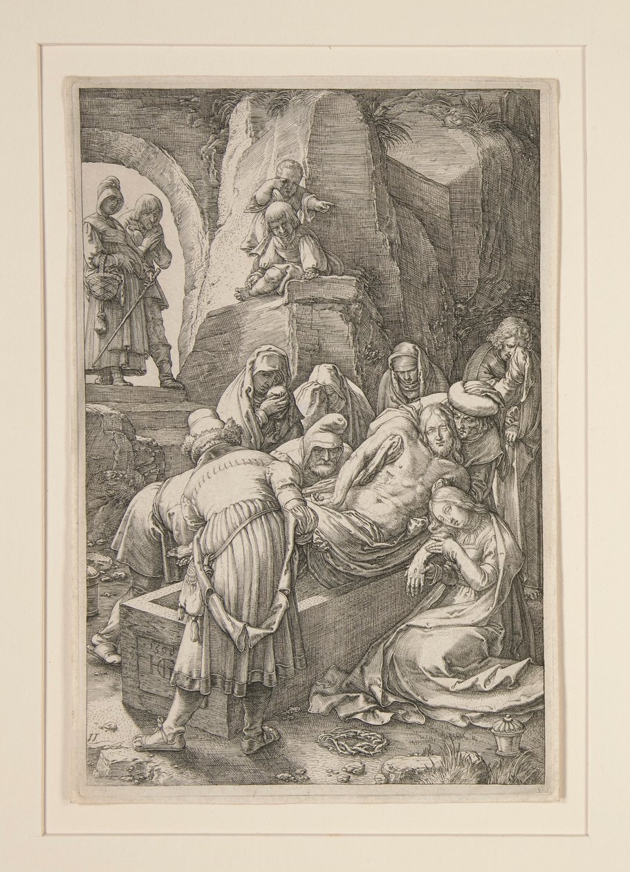 Krisztus temetése (The Tombment), a Passióból, 11. 12 metszetből álló sorozatban alkotó: Hendrick Goltzius
