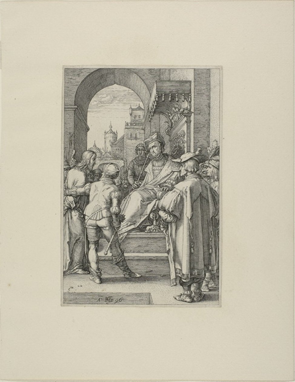 Krisztus Pilátus előtt, ötödik tábla Krisztus szenvedéséből alkotó: Hendrick Goltzius