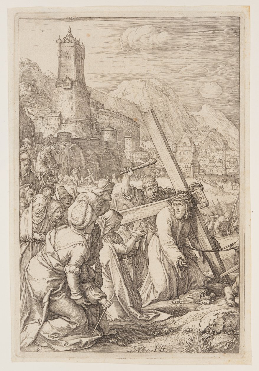 Krisztus viszi a keresztet, a Passióból alkotó: Hendrick Goltzius