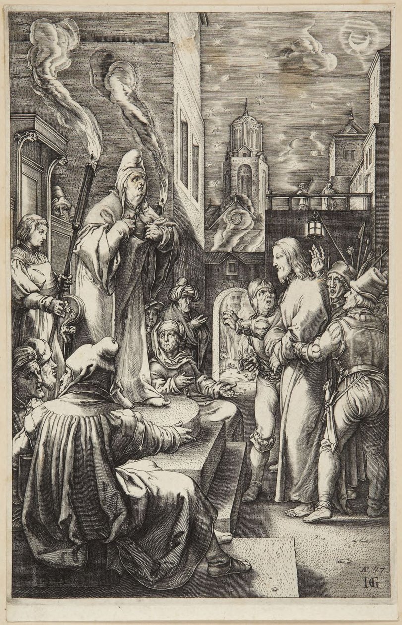 Krisztus Kajafás előtt alkotó: Hendrick Goltzius