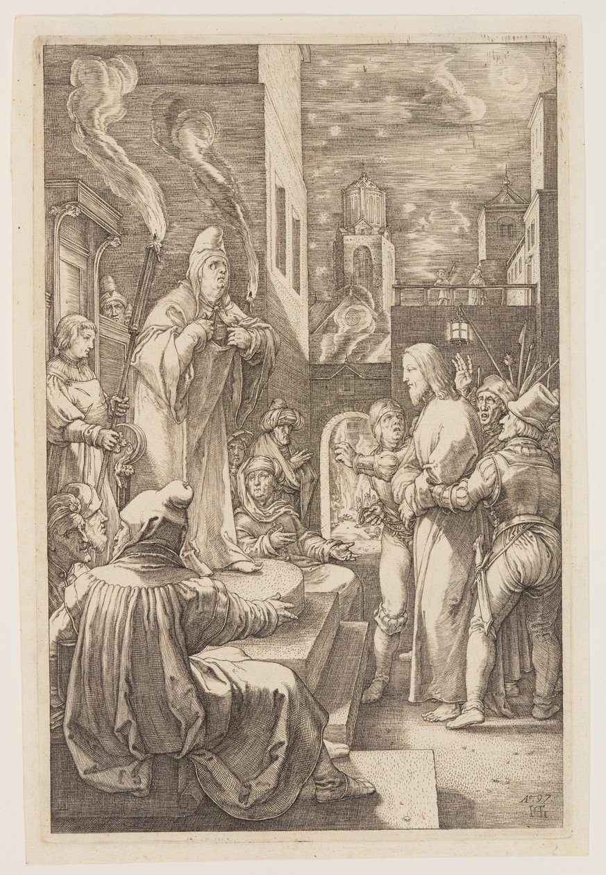 Krisztus Kajafás előtt, a Passióból alkotó: Hendrick Goltzius