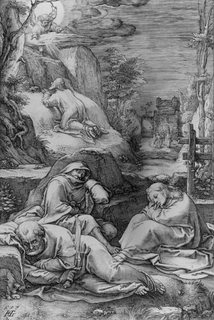 Krisztus az Olajfák hegyén, a „Passió” sorozat 2. száma alkotó: Hendrick Goltzius