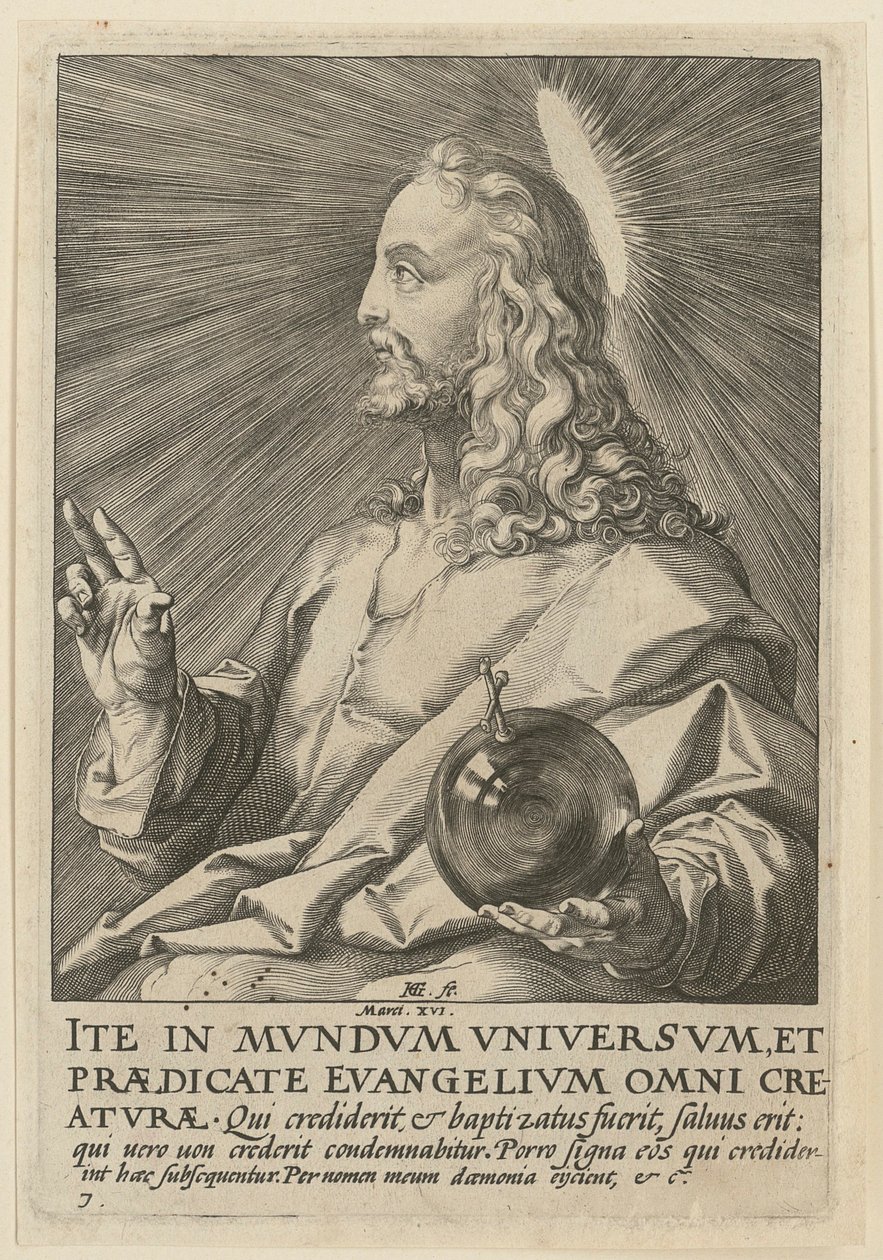 Krisztus mint Salvator Mundi, a „Krisztus, a tizenkét apostol és Pál” sorozat 7. lapja alkotó: Hendrick Goltzius