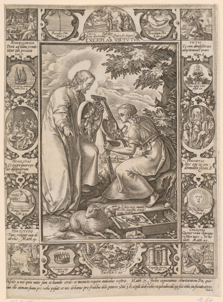 Krisztus, mint erényes példakép, a „Krisztus élete” sorozat 4. lapja alkotó: Hendrick Goltzius