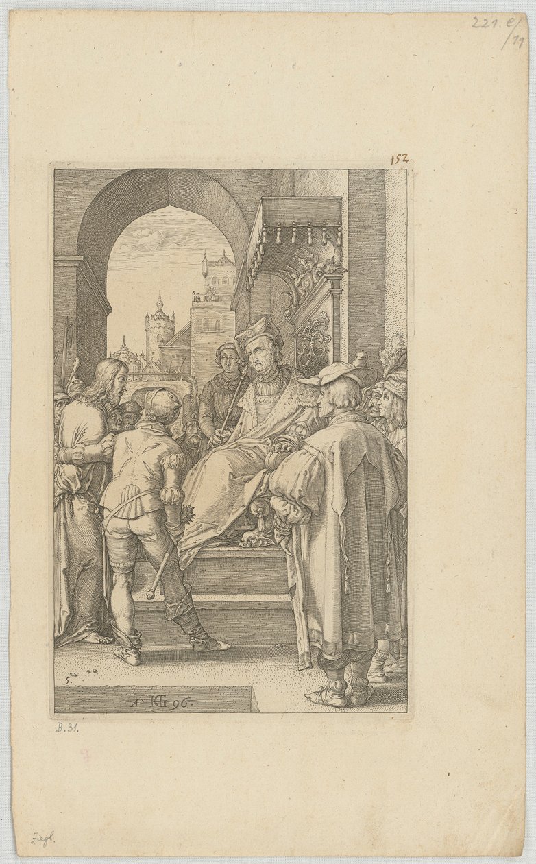 Krisztus Pilátus előtt, az „A Passió” sorozat 5. lapja alkotó: Hendrick Goltzius