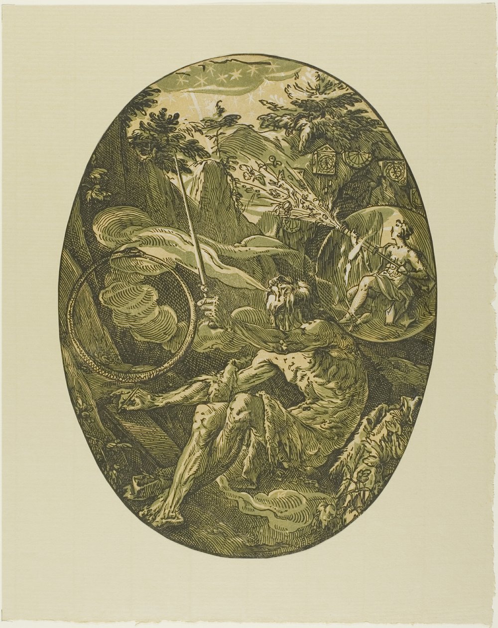 Demogorgon az örökkévalóság barlangjában, egy lemez a Demogorgontól és az istenségektől alkotó: Hendrick Goltzius