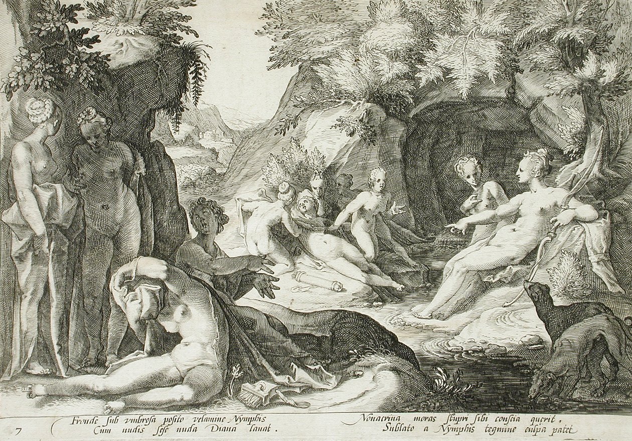 Diana és nimfái felfedezik Callisto terhességét alkotó: Hendrick Goltzius