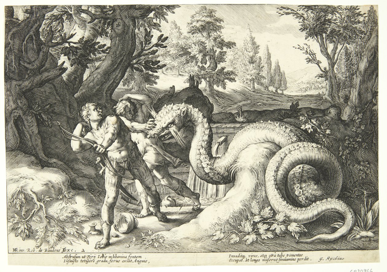 A sárkány felfalja Kadmos társait alkotó: Hendrick Goltzius