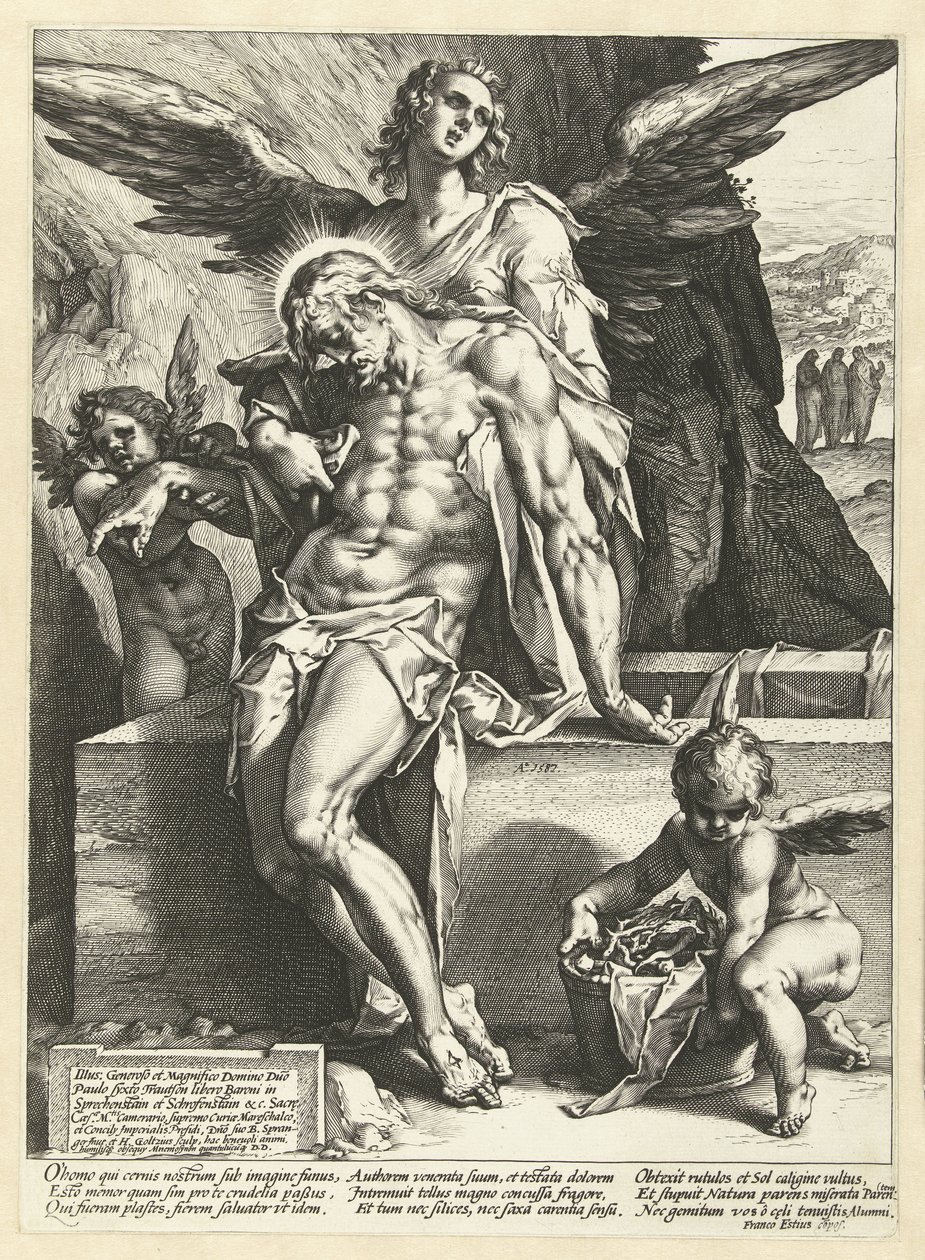 Az angyalok hordozzák Krisztus testét alkotó: Hendrick Goltzius