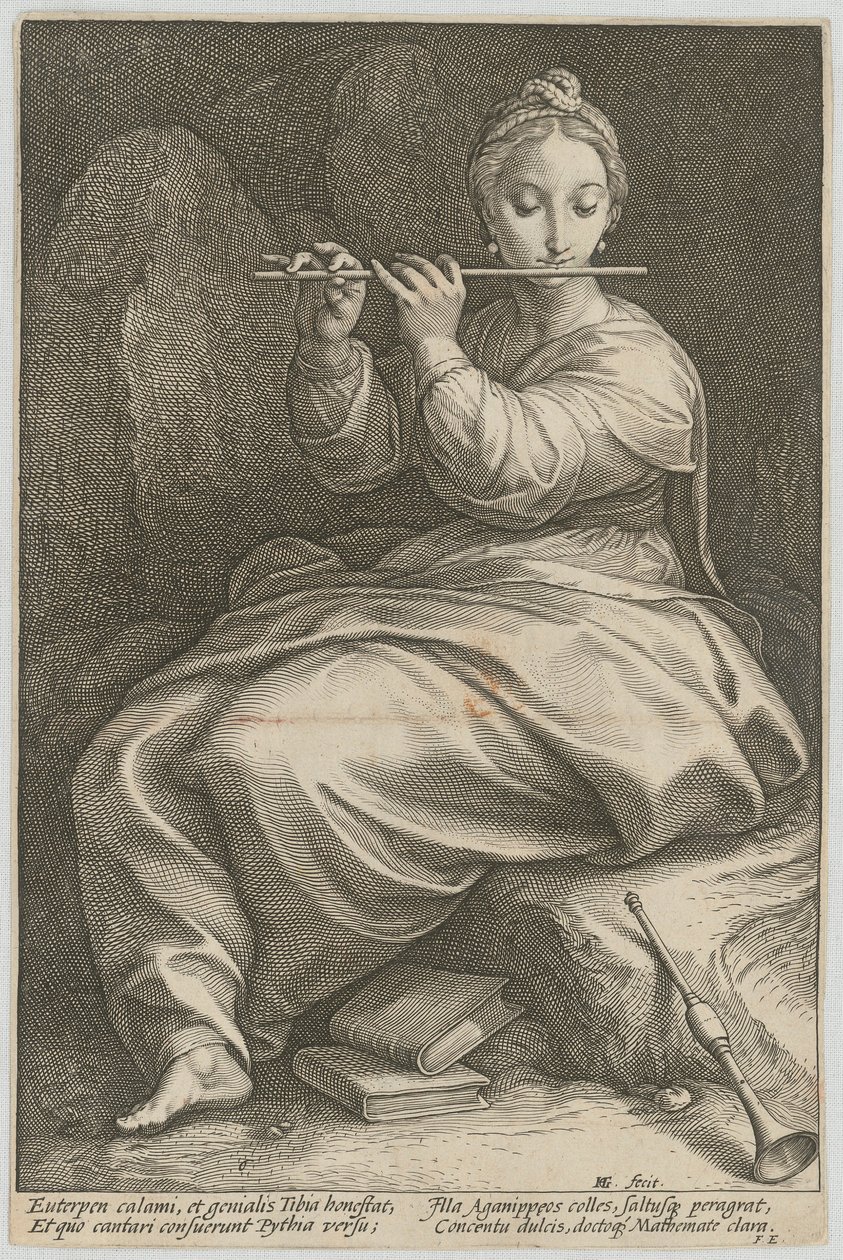 Euterpe, a „Kilenc múzsa” sorozat 6. lapja alkotó: Hendrick Goltzius