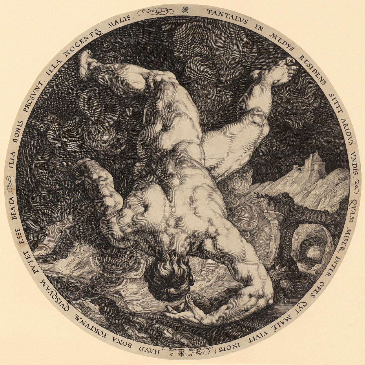 Tantalosz bukása, „A négy égostromló” sorozat 1. lapja alkotó: Hendrick Goltzius