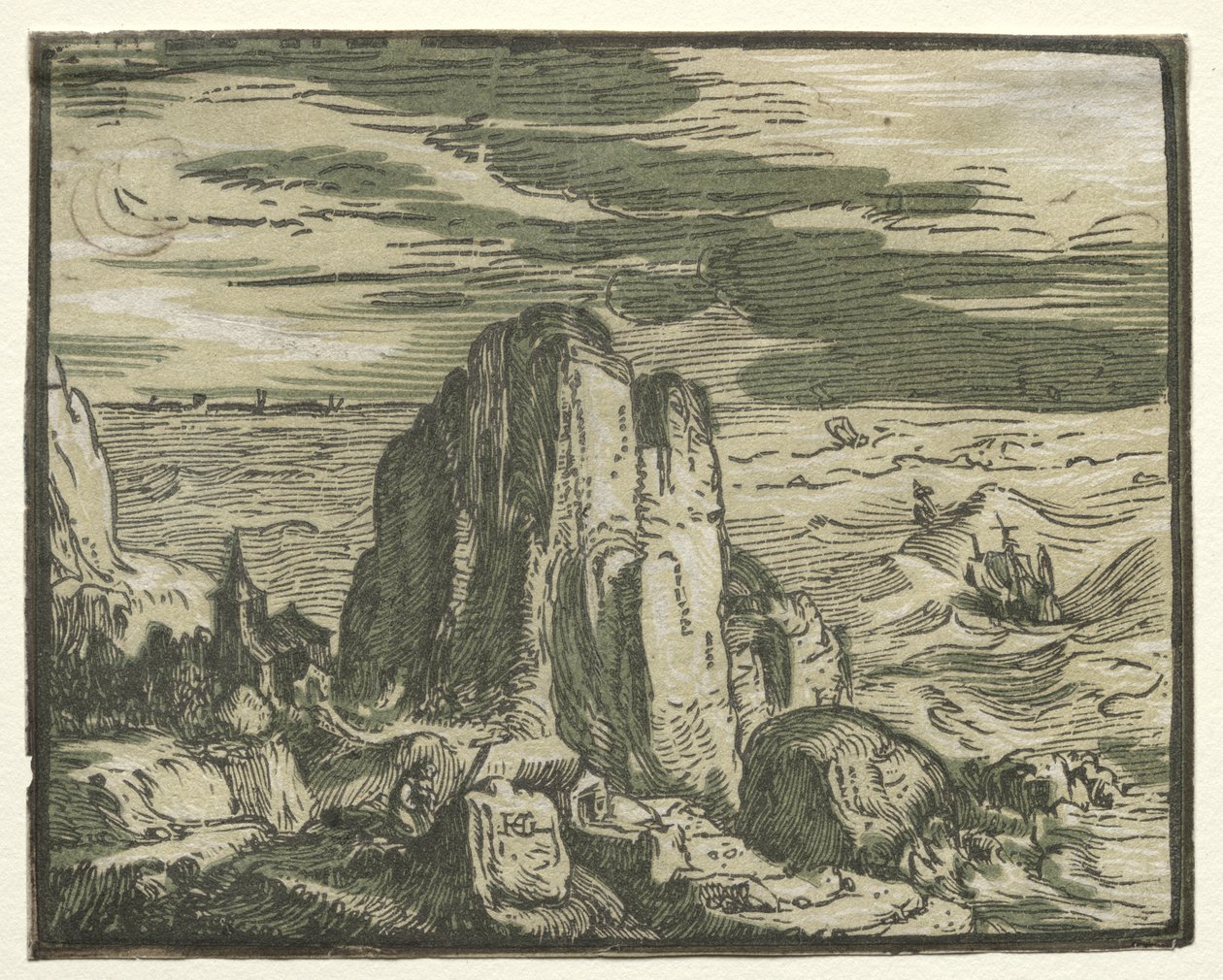 Négy kis táj: 4. sz., Szikla a tengerparton alkotó: Hendrick Goltzius