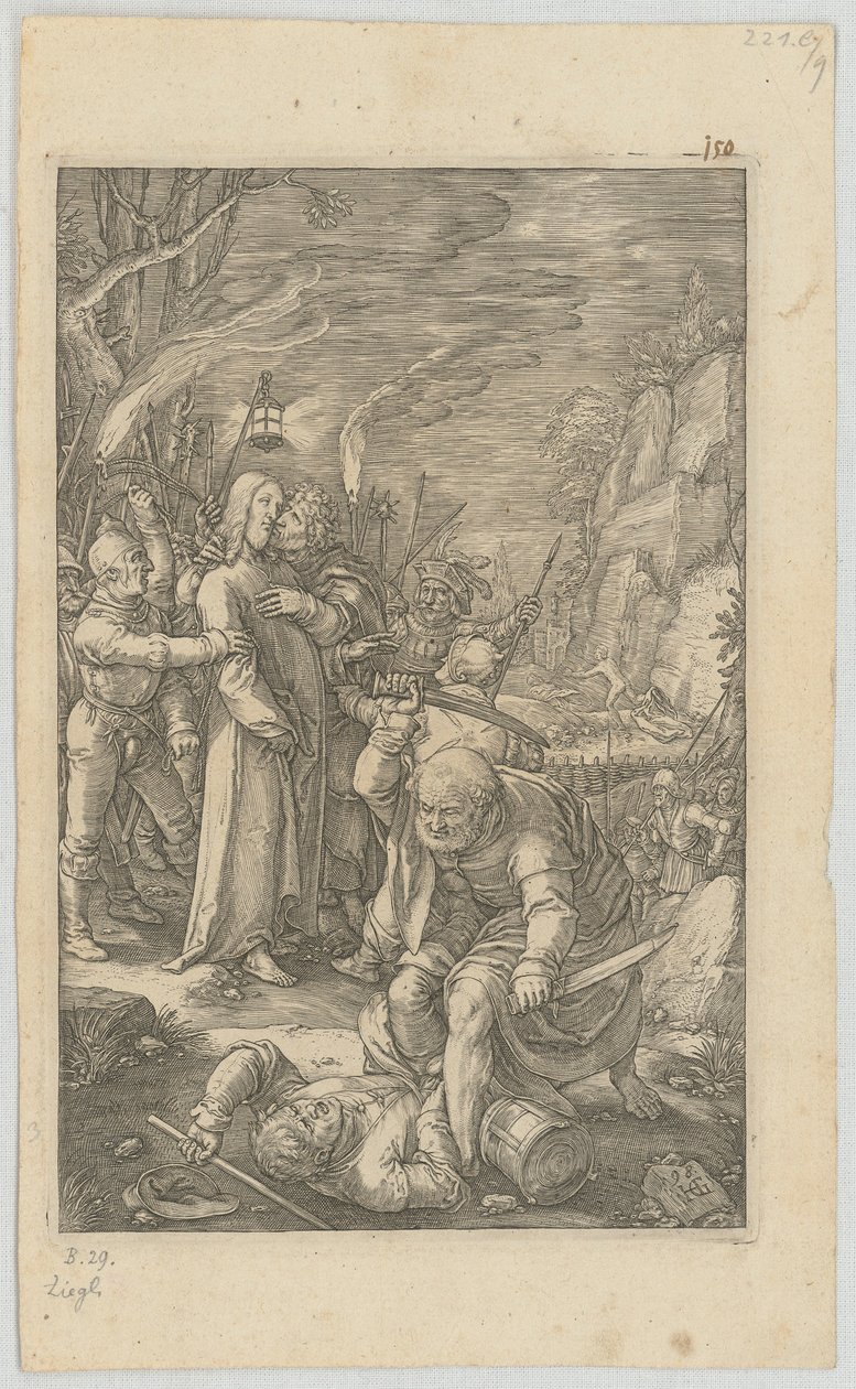 Krisztus elfogatása, „A passió” sorozat 3. lapja alkotó: Hendrick Goltzius