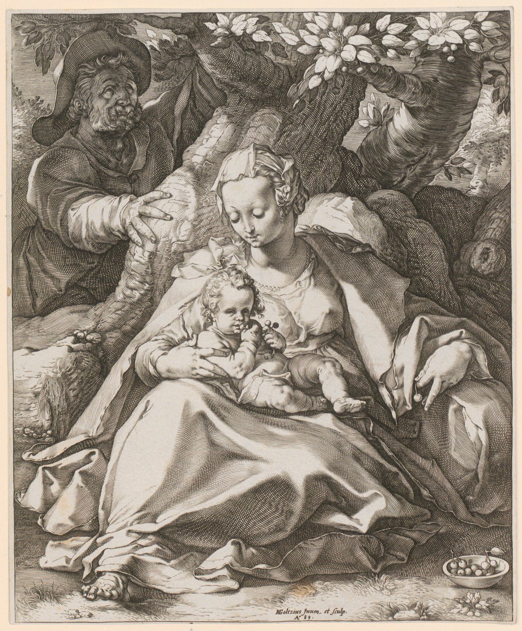 A Szent Család a cseresznyefák alatt alkotó: Hendrick Goltzius