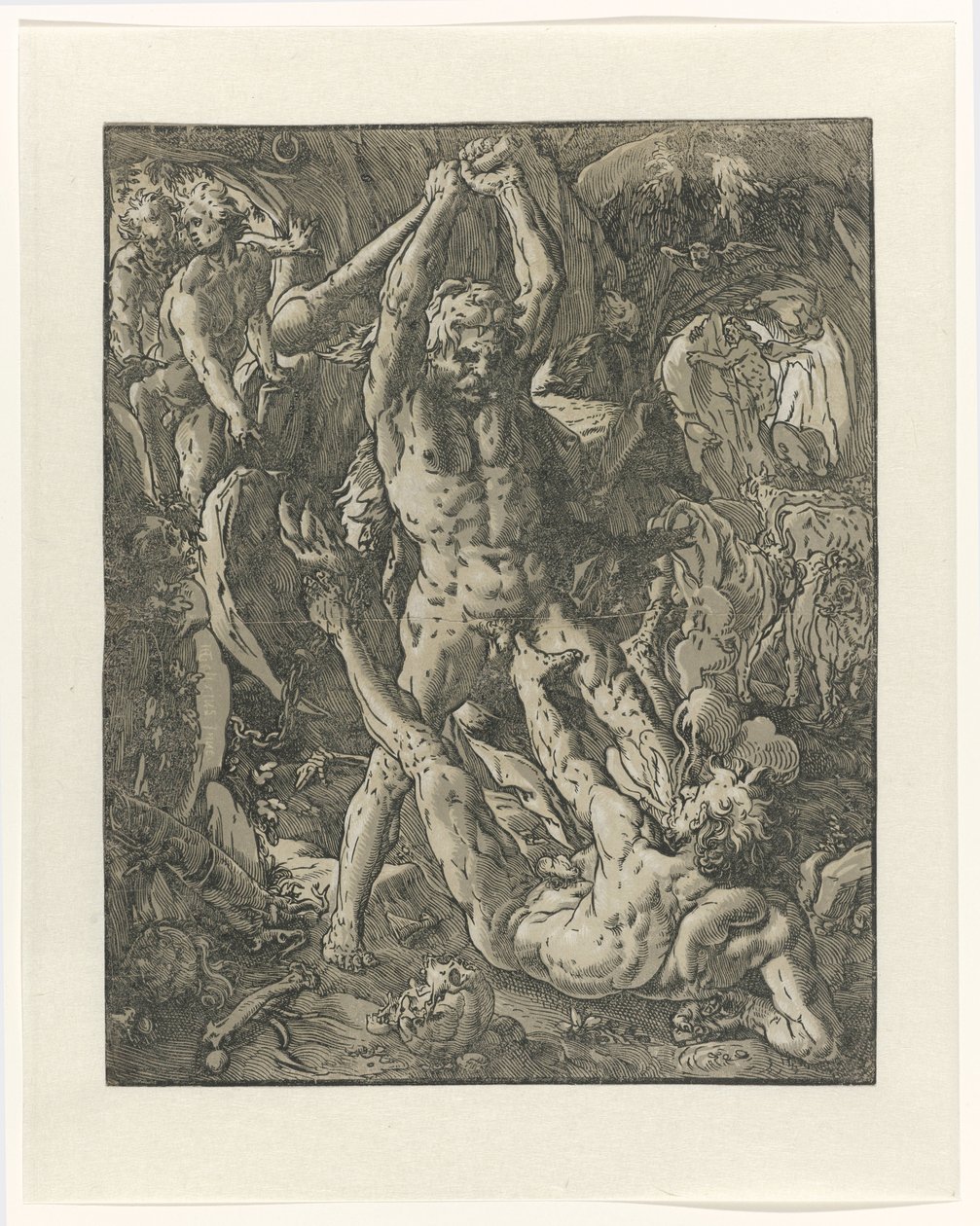 Herkules legyőzi Cacust Hercules en Cacus alkotó: Hendrick Goltzius
