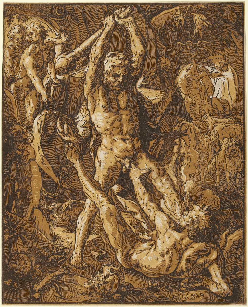 Herkulesz megöli Cacust alkotó: Hendrick Goltzius
