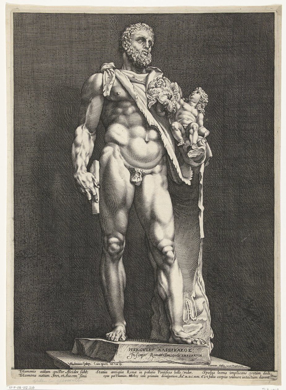 Herkules és Telephos Commodus császár, mint Herkules Három antik szobor Rómában (sorozat címe) alkotó: Hendrick Goltzius