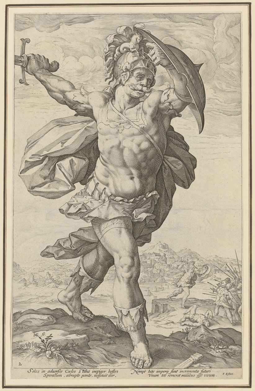 Horatius Cocles, a „Római hősök” sorozat 2. lapja alkotó: Hendrick Goltzius
