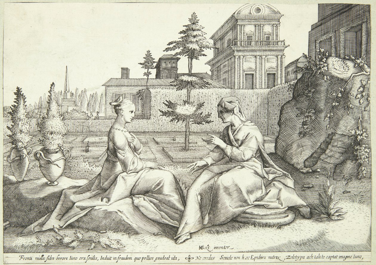 A Beroë-nak álcázott Juno figyelmezteti Semelét alkotó: Hendrick Goltzius