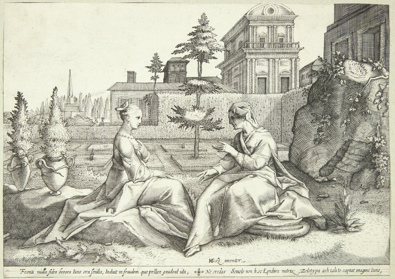 A Beroë-nak álcázott Juno figyelmezteti Semelét alkotó: Hendrick Goltzius