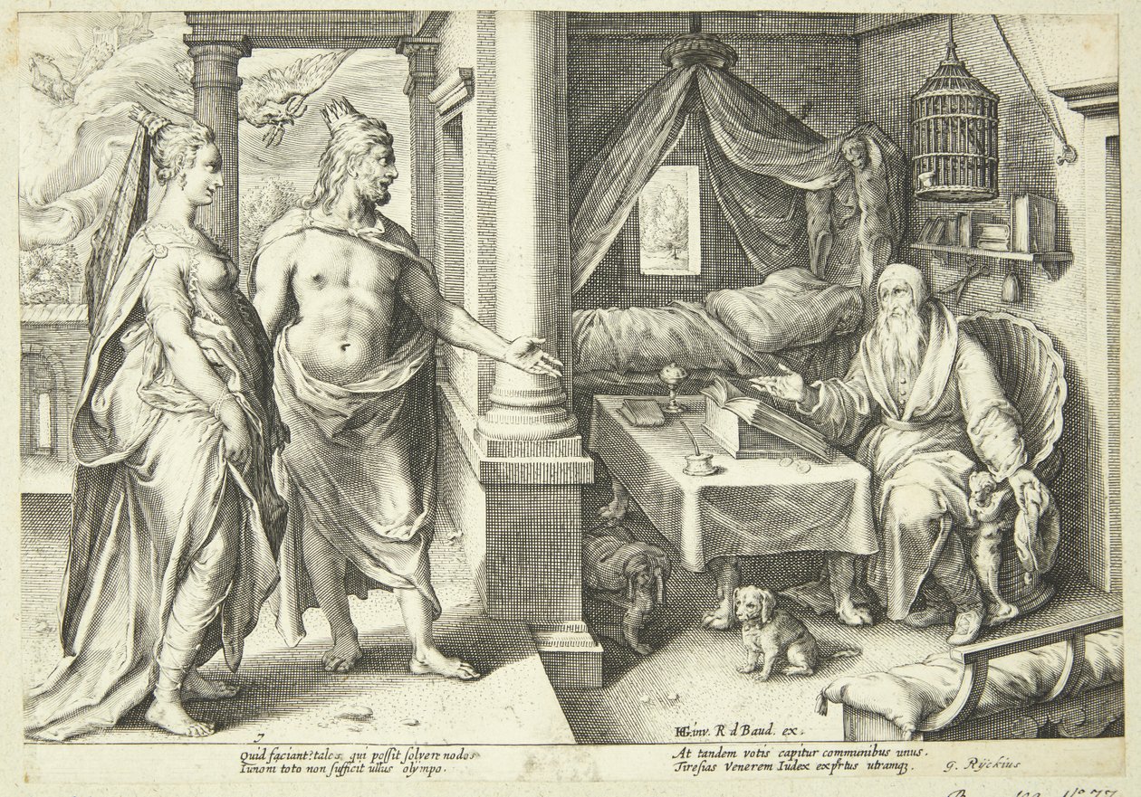 Jupiter és Juno konzultál Teiresiasszal alkotó: Hendrick Goltzius