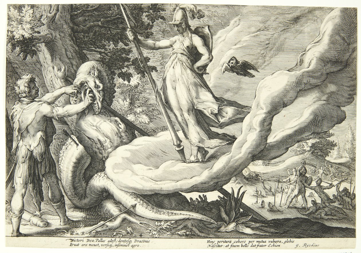 Kadmos megsebzi a sárkány fogát alkotó: Hendrick Goltzius