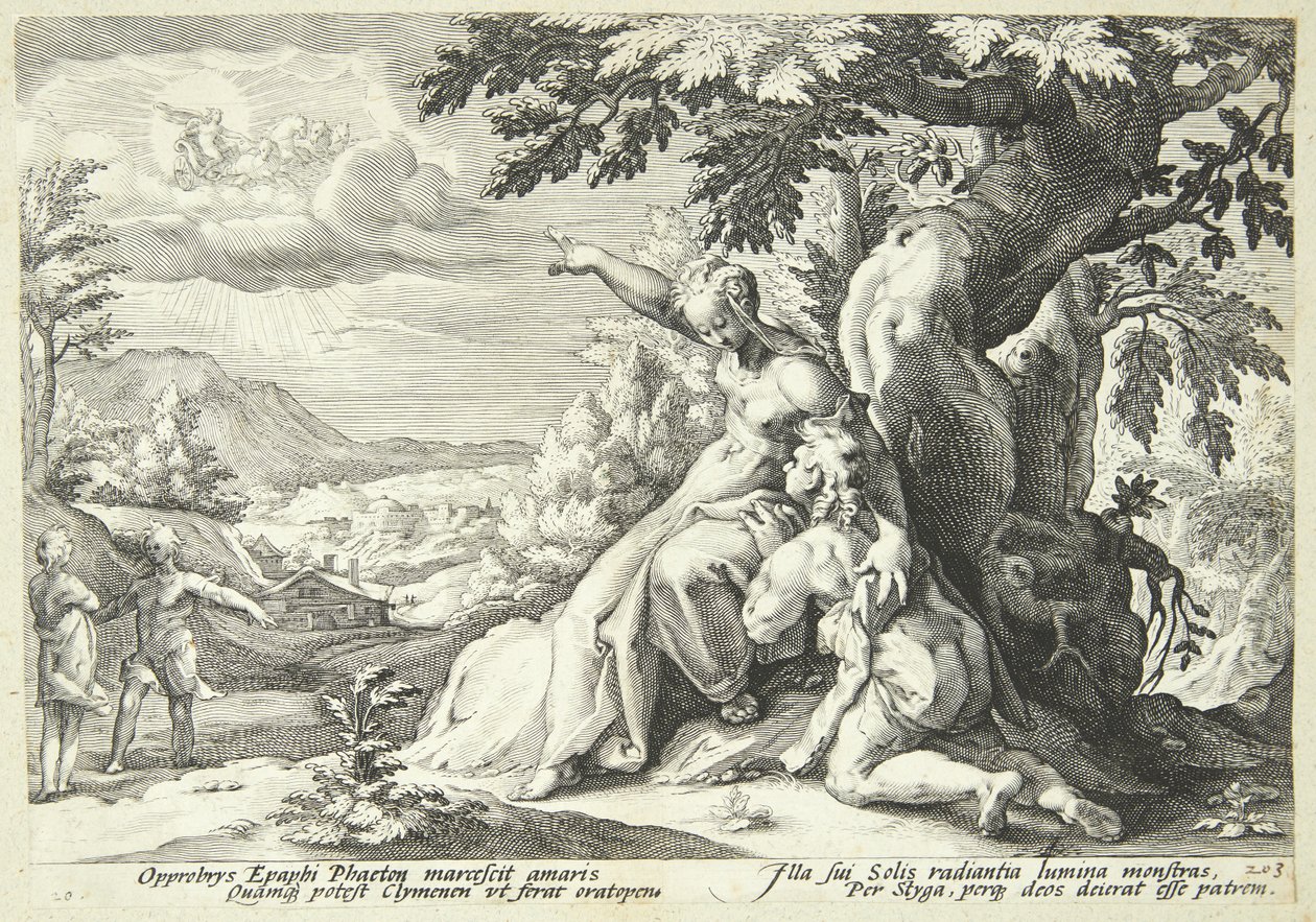Clymene arra biztatja Phaetont, hogy találja meg Heliost alkotó: Hendrick Goltzius