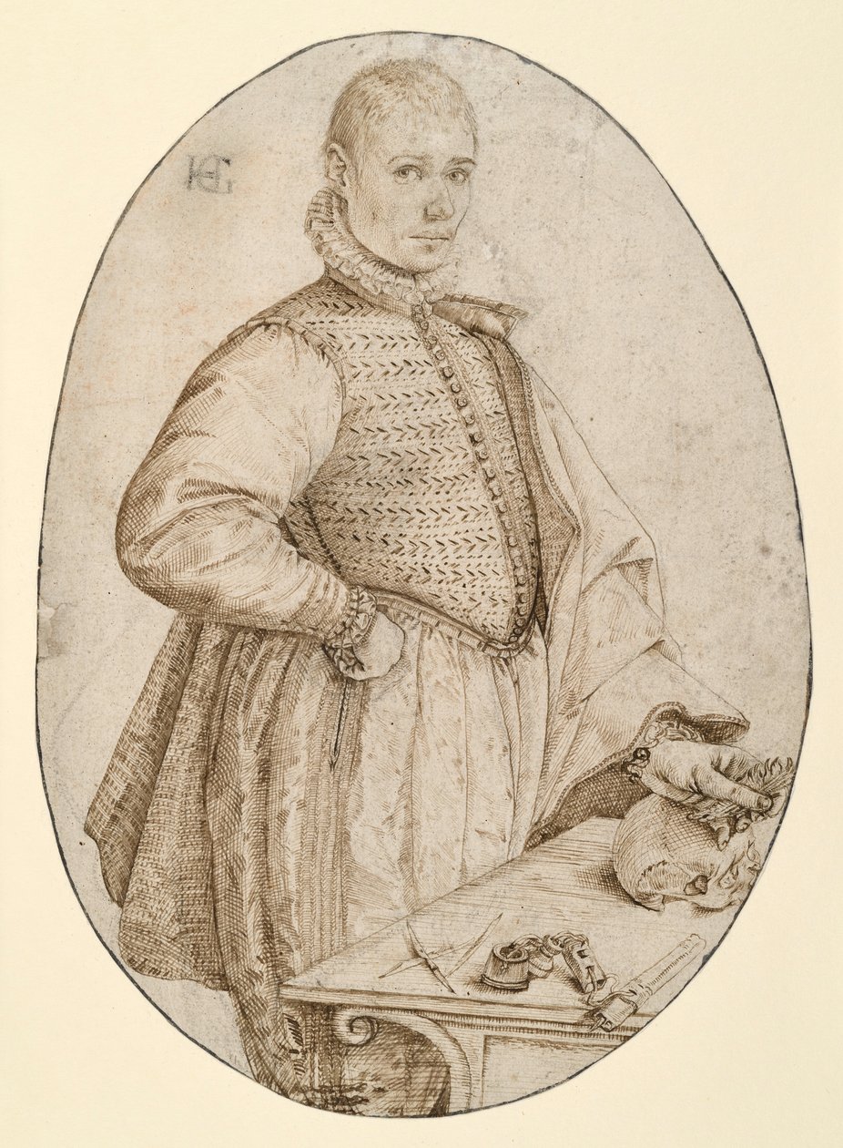 Jobbra forduló fiatal férfi térdig érő alakja (Gysbrecht van Batenburg) alkotó: Hendrick Goltzius