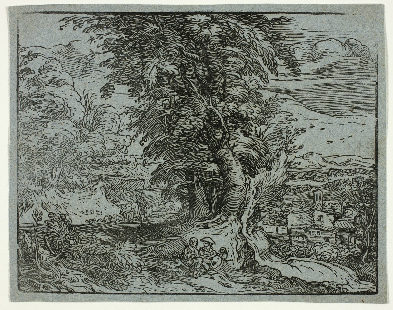 Landscape with a Shepherd Couple, from Four Small Landscapes alkotó: Hendrick Goltzius