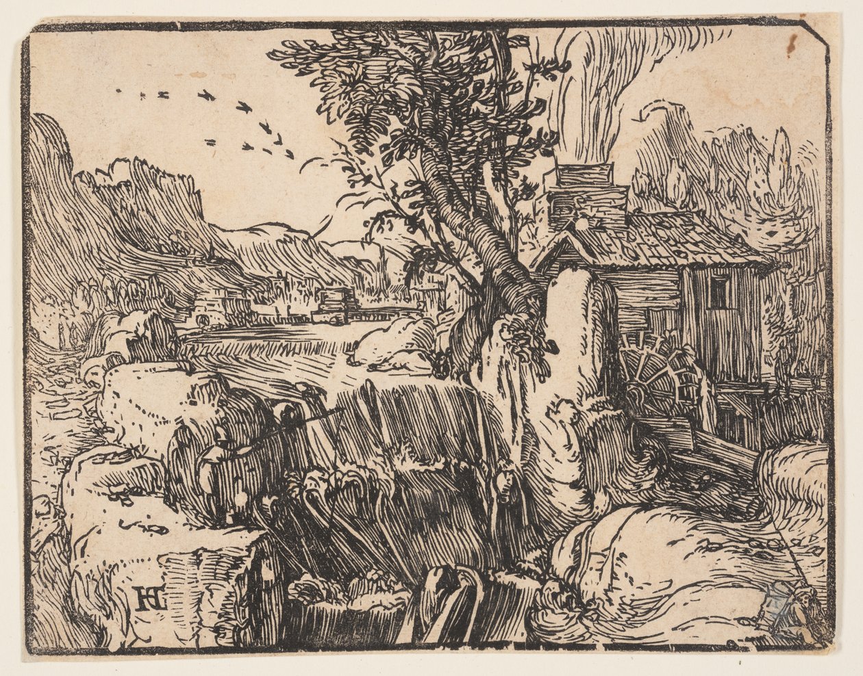 Tájkép vízeséssel alkotó: Hendrick Goltzius