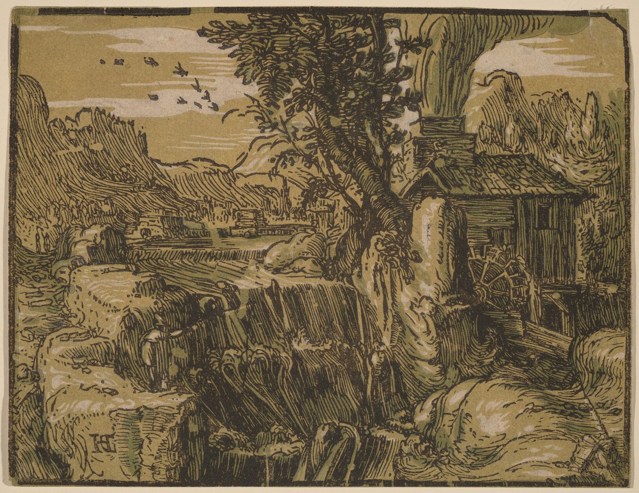 Táj vízeséssel alkotó: Hendrick Goltzius