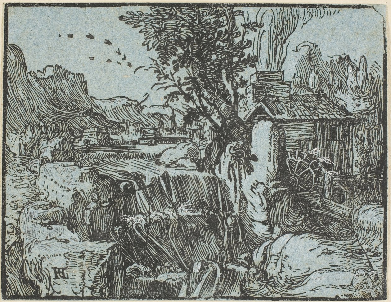 Táj vízeséssel, a Négy kis tájból alkotó: Hendrick Goltzius