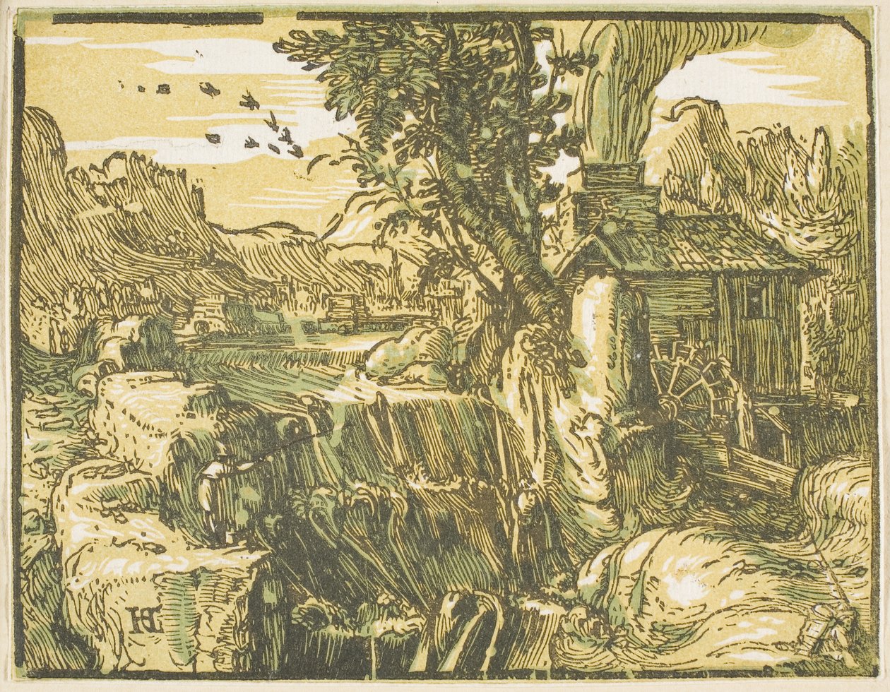Táj vízeséssel, a Négy kis tájból alkotó: Hendrick Goltzius
