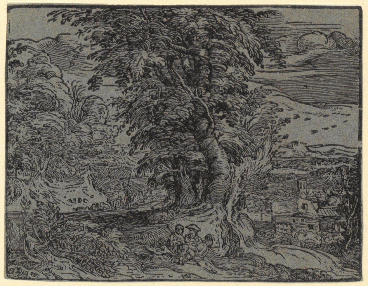 Táj ülő párral és pásztorral, a „Négy kis táj” sorozat 2. lapja alkotó: Hendrick Goltzius