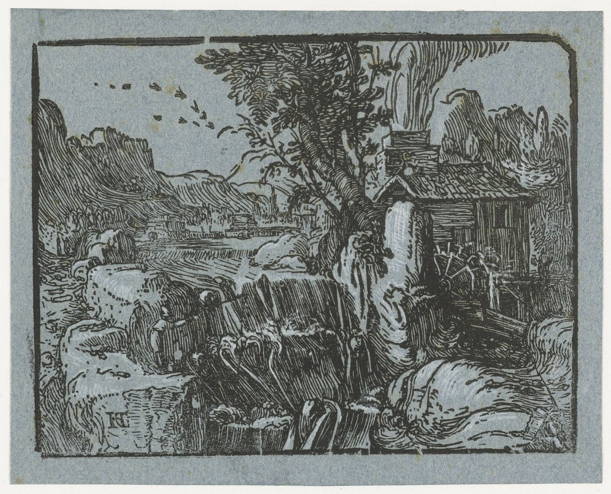 Táj vízeséssel Négy kis tájkép (sorozat címe) alkotó: Hendrick Goltzius