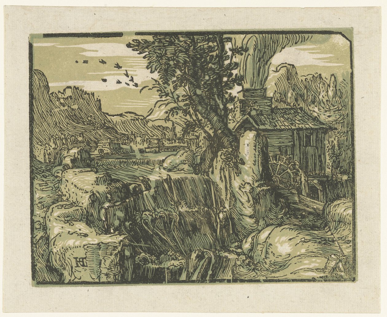 Táj vízeséssel Négy kis tájkép (sorozat címe) alkotó: Hendrick Goltzius
