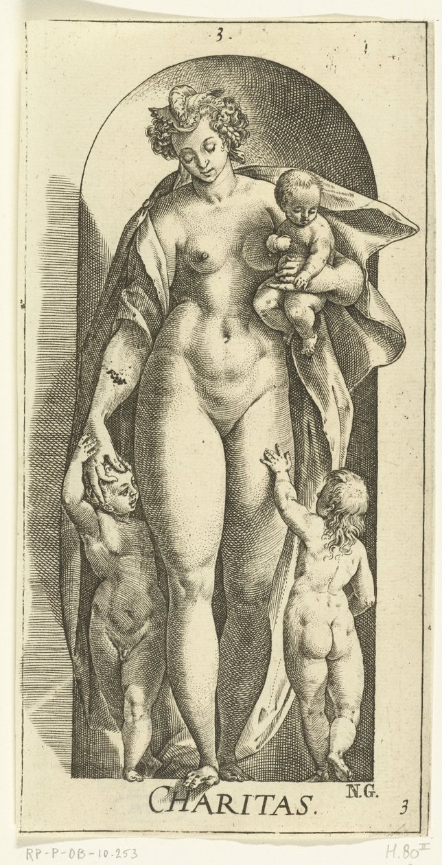 Szeretet Jótékonyság (cím a tárgyon) A hét erény (sorozat címe) alkotó: Hendrick Goltzius