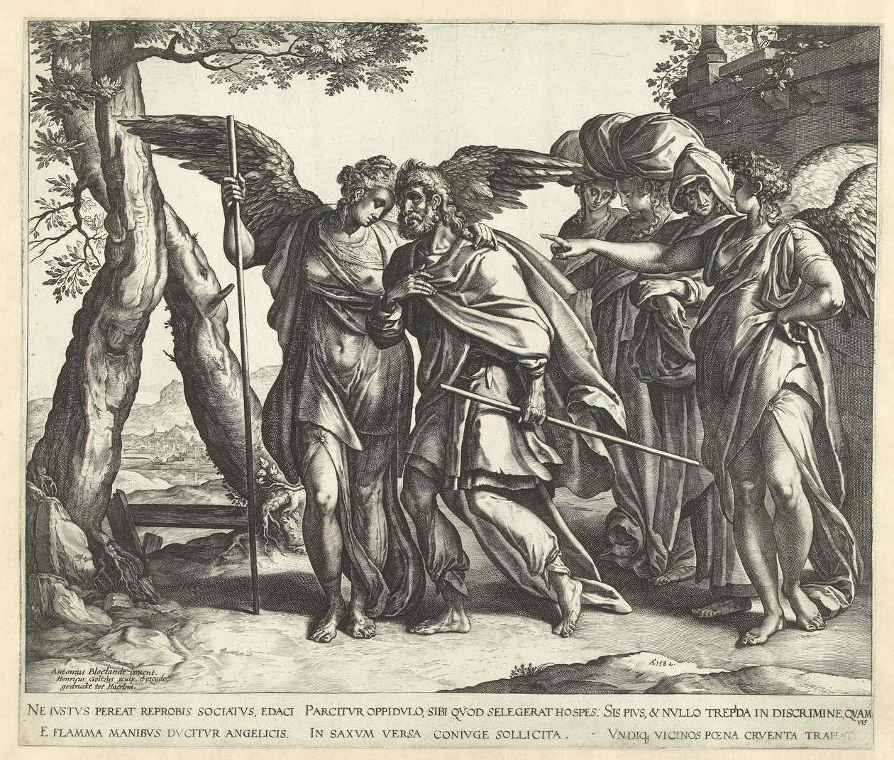 Lót feleségével és lányaival elmenekül Szodomából alkotó: Hendrick Goltzius