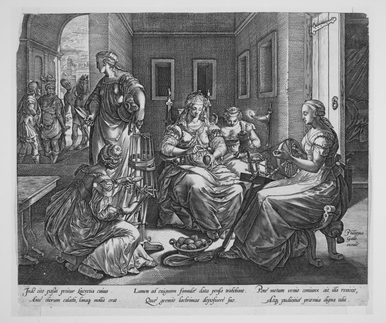 Lucretia és fonó asszonyai alkotó: Hendrick Goltzius