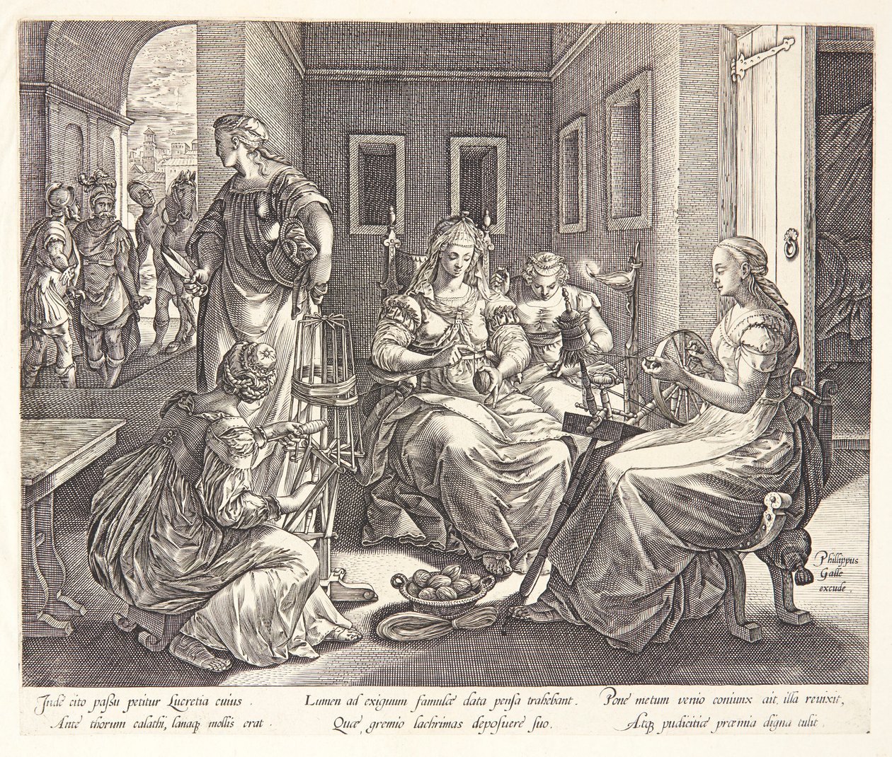 Lucretia a hölgyudvarhölgyeivel együtt fon alkotó: Hendrick Goltzius