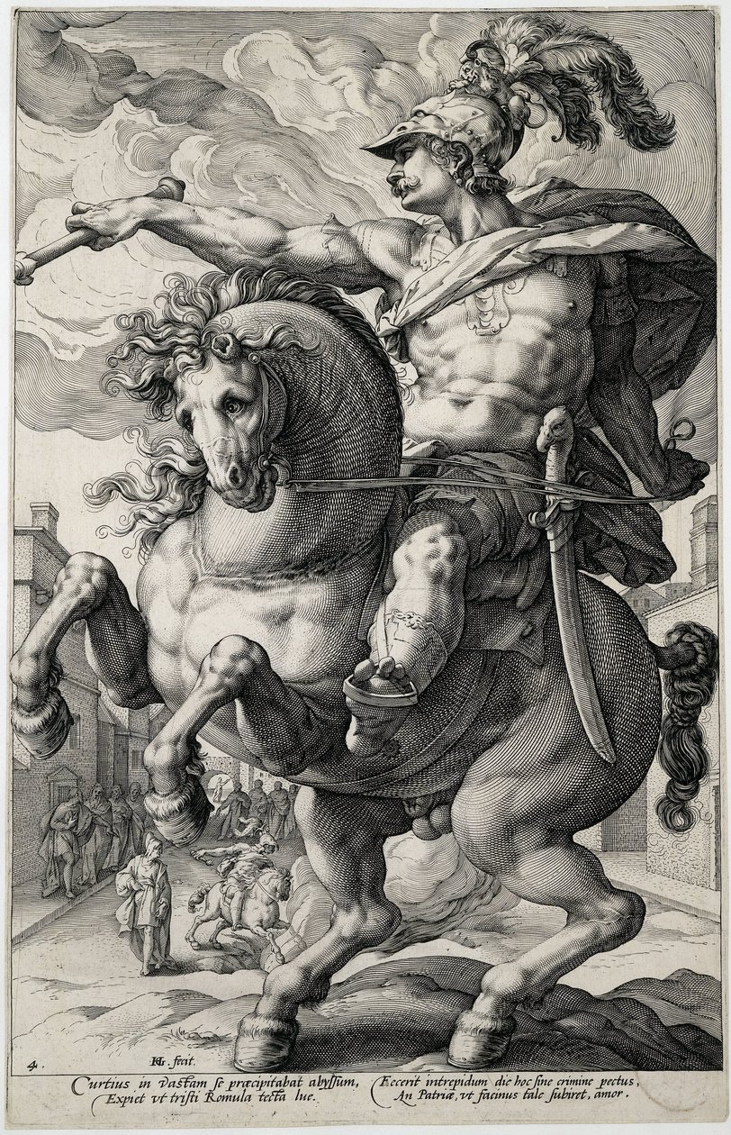 Marcus Curtius A római hősök (sorozat címe) alkotó: Hendrick Goltzius
