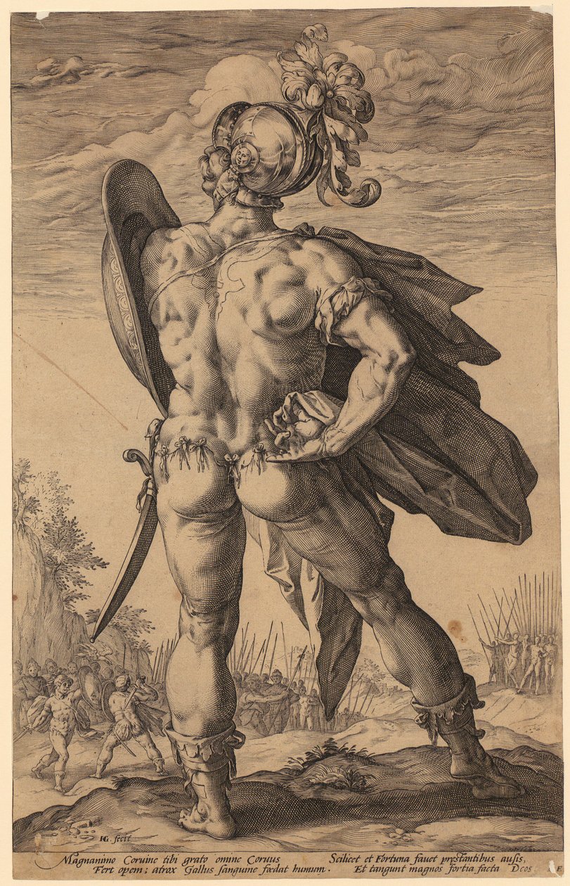 Marcus Valerius Corvus, a „Római hősök” sorozat 6. lapja alkotó: Hendrick Goltzius