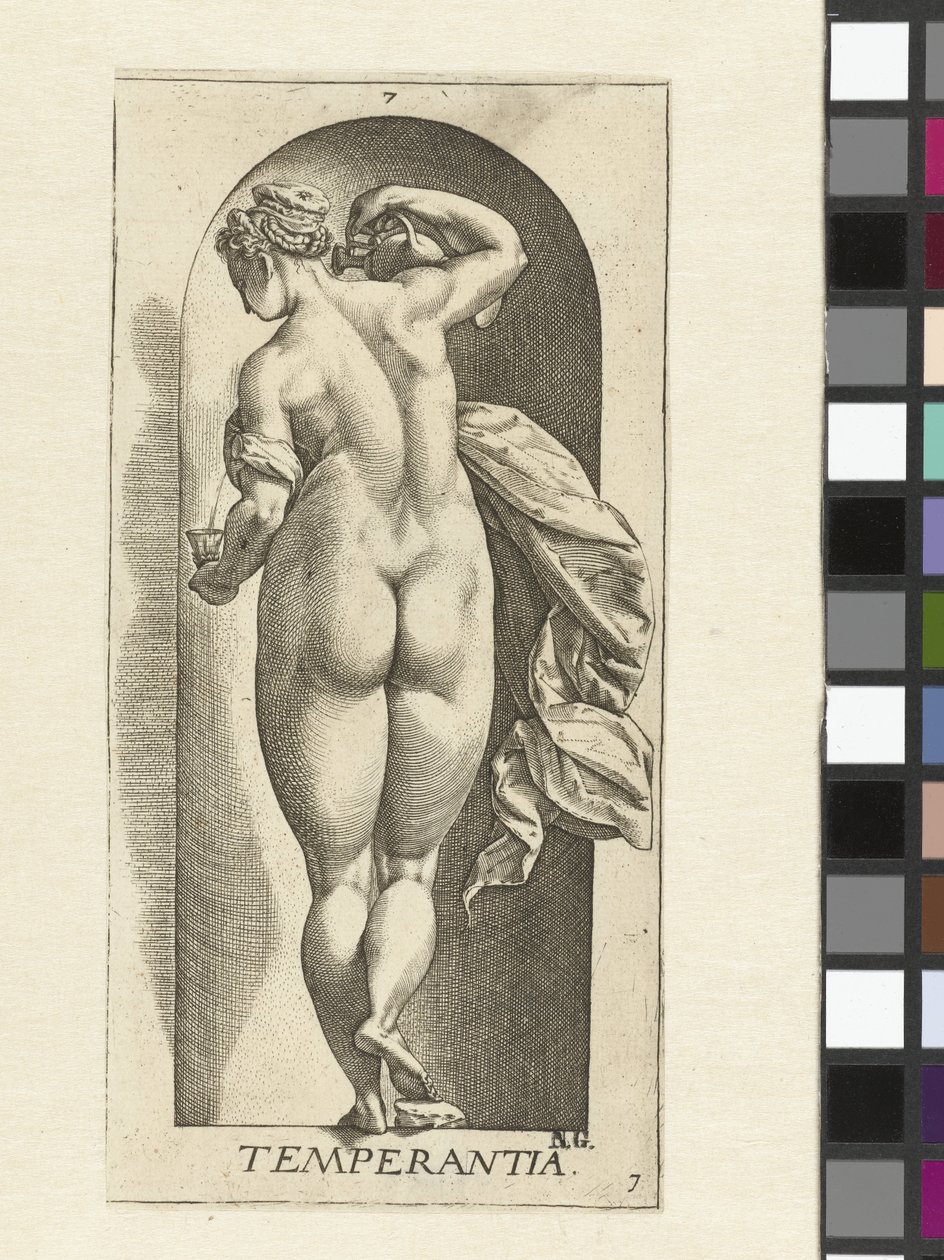 mértékletesség Mérséklet (cím a tárgyon) A hét erény (sorozat címe) alkotó: Hendrick Goltzius